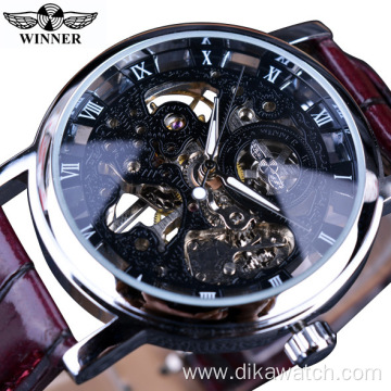 WINNER Top brand luxury hollow rhinestone high quality movement stainless steel reloj blanco winner skeleton watch men